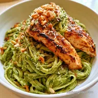 Silky Chicken Pesto Pine Nut Pasta