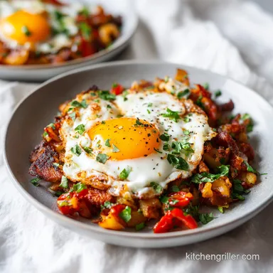 Blackstone Breakfast Hash with Eggs for 4 Servings Recipe Card
