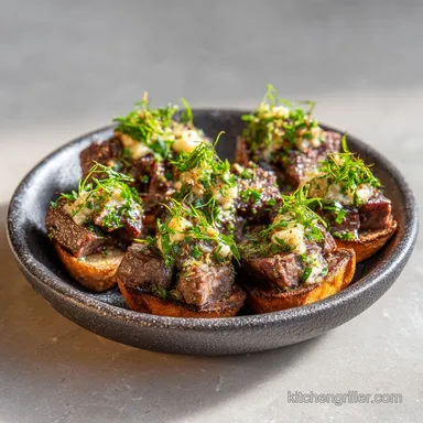 Blackstone Appetizer with Garlic Butter Steak in 25 Minutes