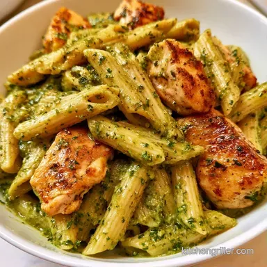Chicken Thighs Pesto Pasta in 20 Minutes Recipe Card