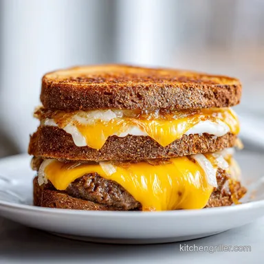Classic Patty Melt Recipe with Rye Bread and Onions for 4 Recipe Card