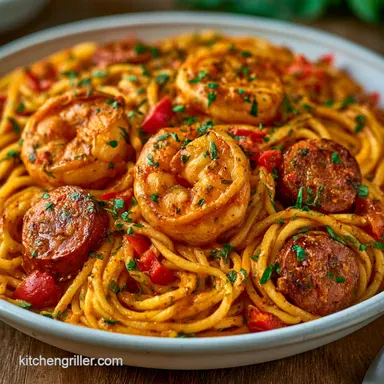 Creamy Cajun Shrimp and Sausage Pasta Recipe Card