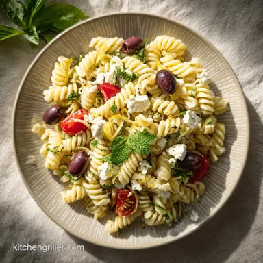 Greek Pasta Salad with Feta and Olives in 25 Minutes Recipe Card