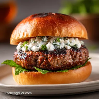 Grilled Greek Lamb Burger with Feta in 20 Min Recipe Card