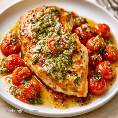 Baked Pesto Chicken with Grape Tomatoes Recipe Card