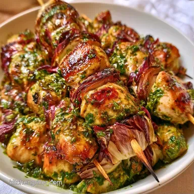 Pesto Chicken Skewers in 20 Minutes Recipe Card