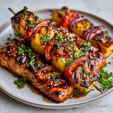 Pineapple Salmon Skewers in 30 Minutes Recipe Card