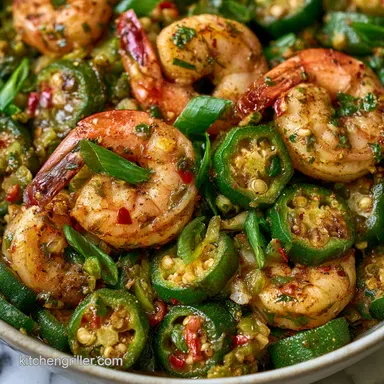 Smothered Okra with Shrimp for 4 Servings