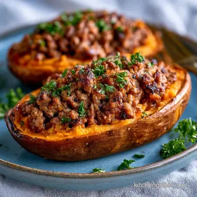 Stuffed Sweet Potato with Ground Beef Recipe Card