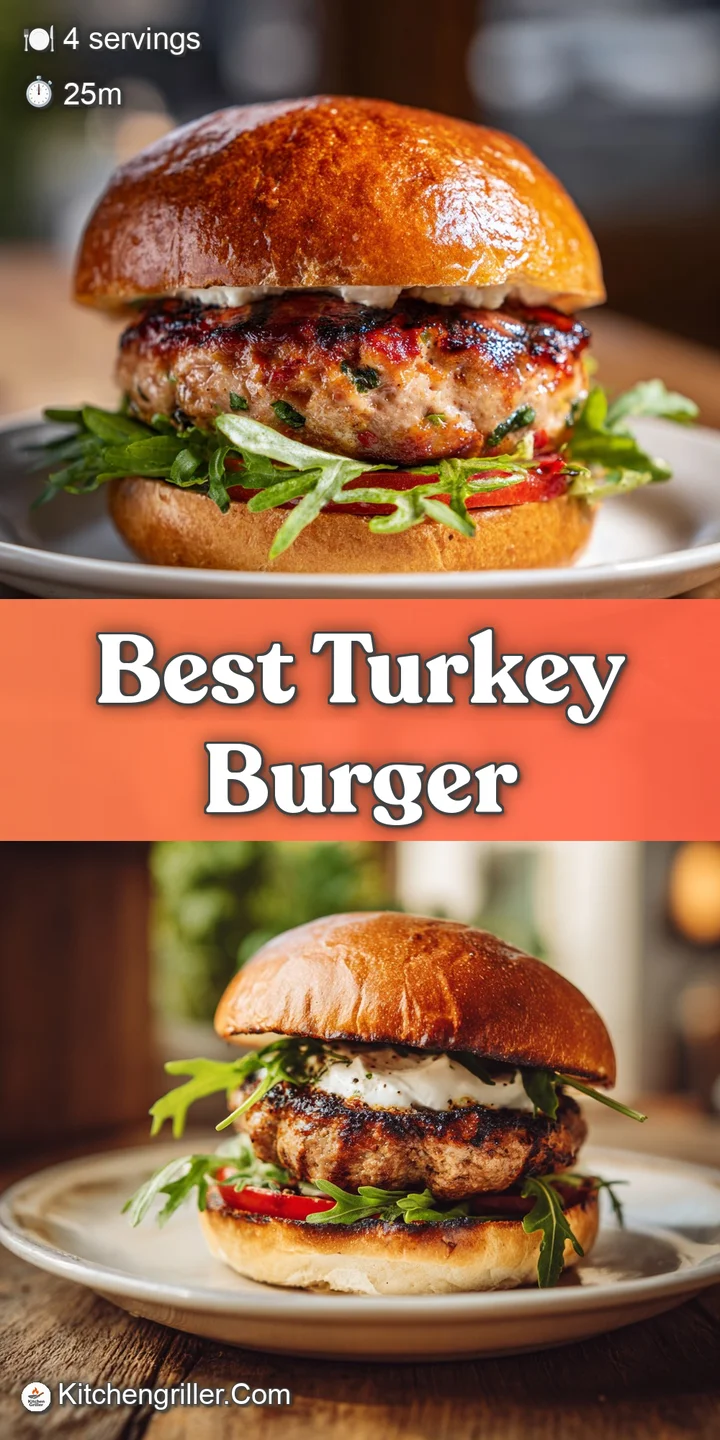 Close-up of a perfectly grilled turkey burger, showcasing its juicy patty, melted cheese, and fresh toppings on a toasted ...