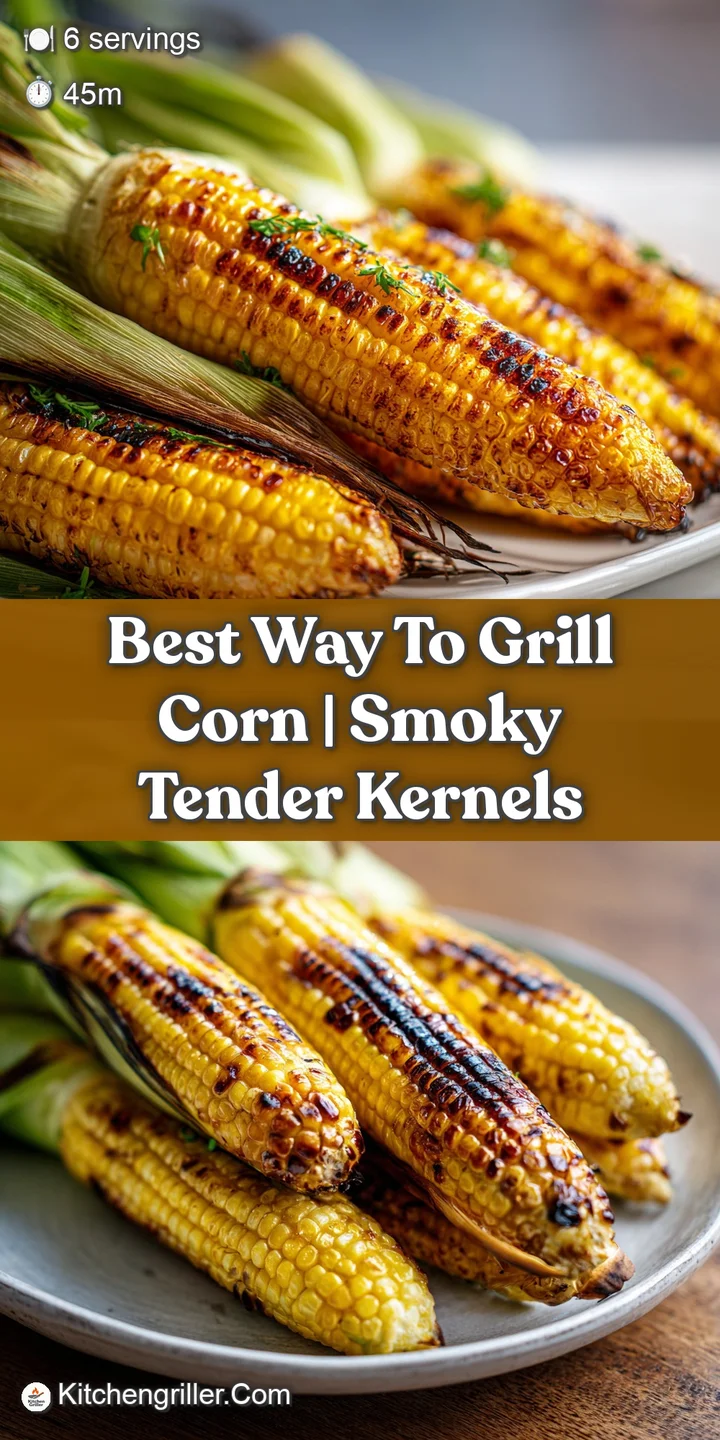 Close-up of smoky grilled corn, glistening with butter. The charred kernels hint at a sweet and smoky flavor, inviting a b...