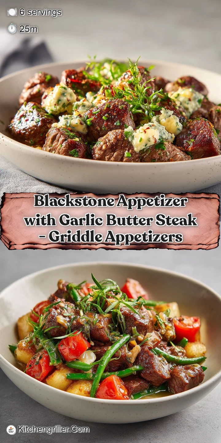 Close-up of juicy steak cubes glistening with garlic butter. Charred edges and fresh herbs promise a savory, mouthwatering...