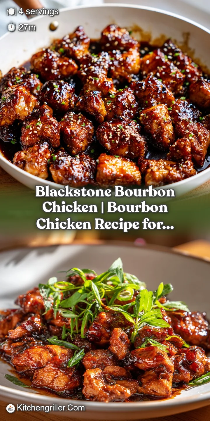 Close-up of glistening bourbon chicken bites, caramelized edges, and a glossy, savory sauce.