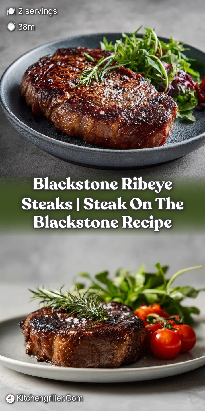 Close-up of a thick, marbled ribeye steak, with a deep brown sear and vibrant green herb butter melting into the juicy meat.