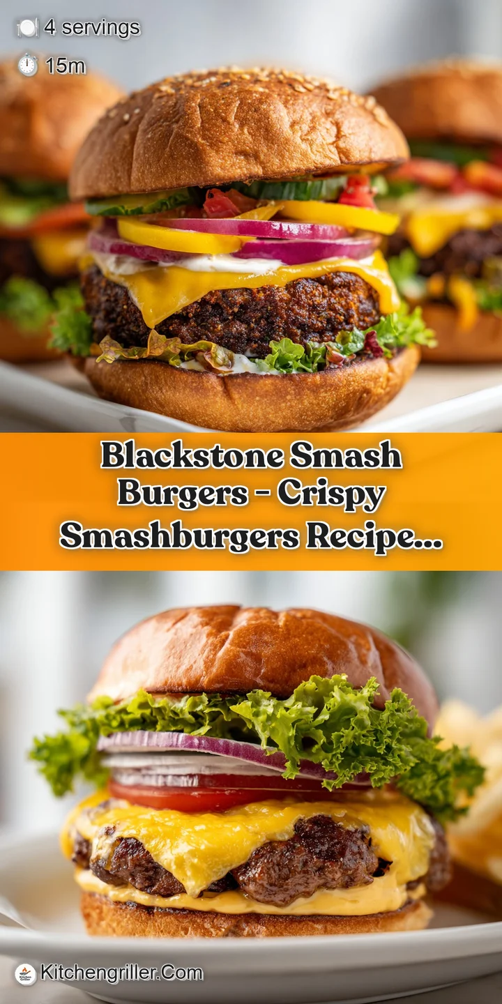 Golden-brown, crispy smashed burger patties with gooey cheese and a glistening bun, up close.