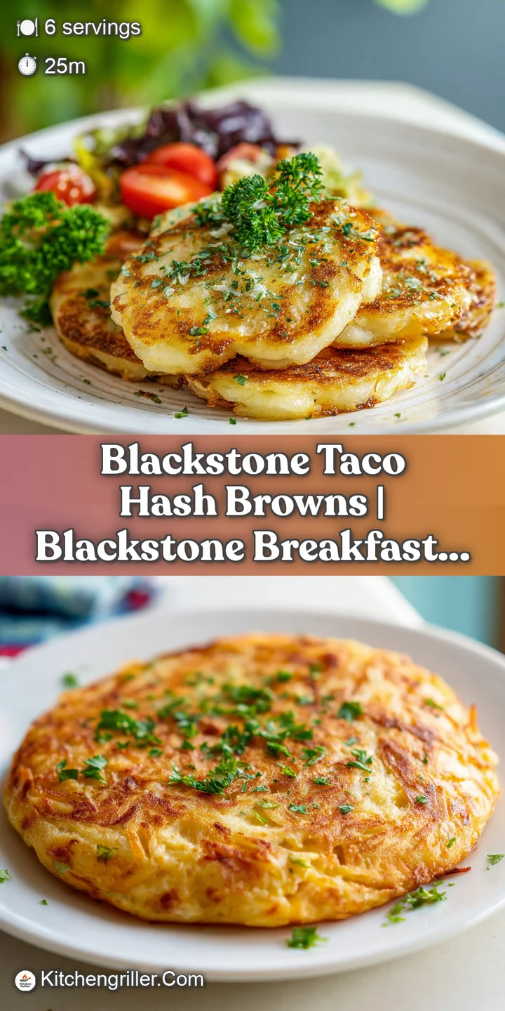 Close-up of glistening, crispy hash browns studded with tender, seasoned meat, melted cheddar, and flecks of bright green ...