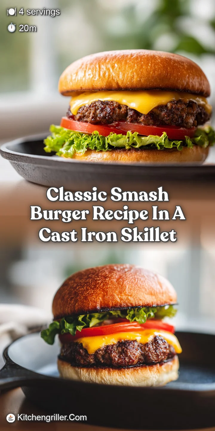 Close-up of a smash burger showing the juicy, seared patty, melted cheese, and toppings. Hints of steam suggest it's hot.