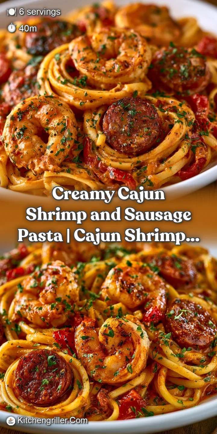 Close-up of succulent shrimp and browned sausage coated in a glossy, creamy spice sauce with fresh green herbs.