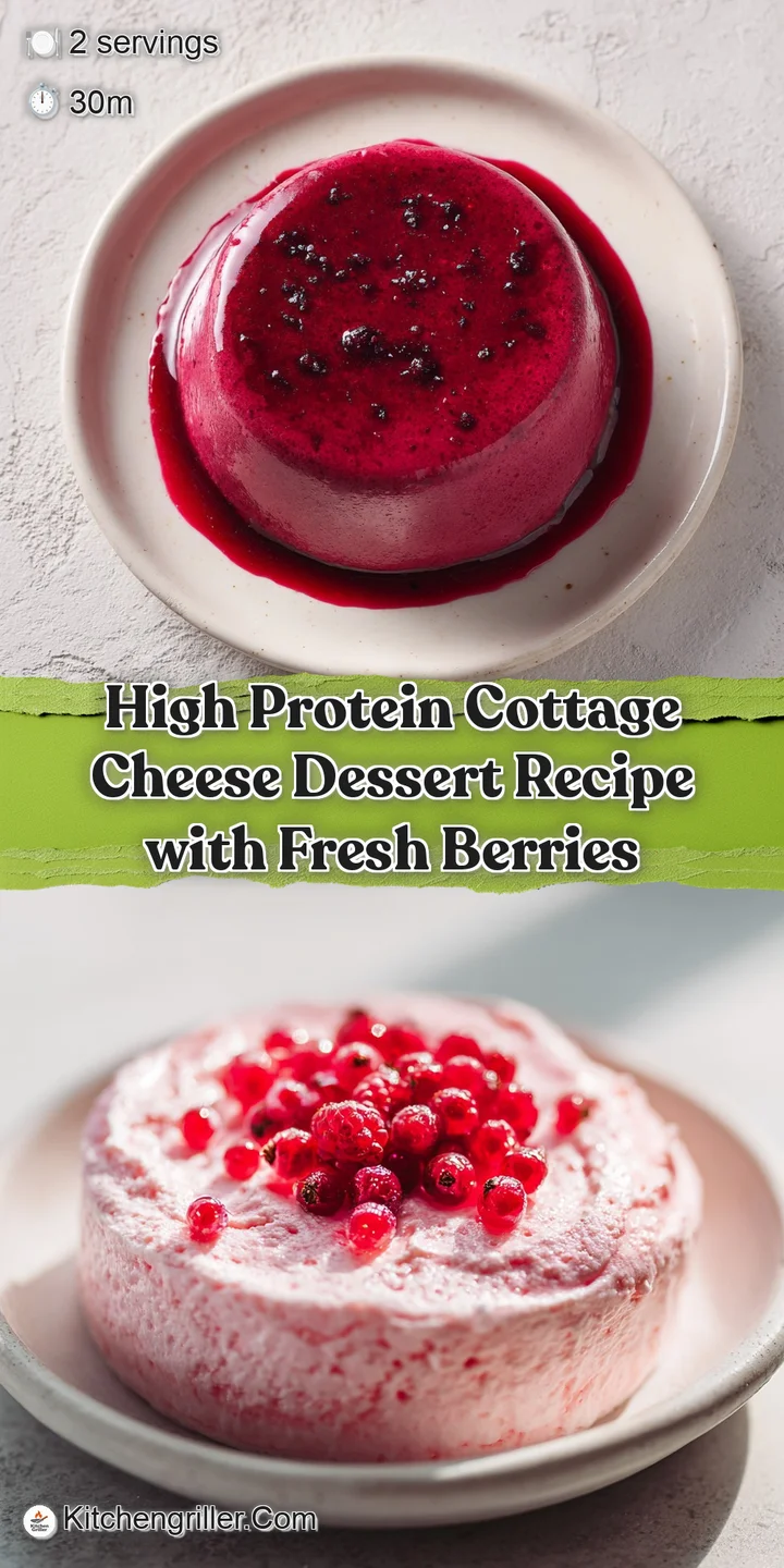 Close-up of a luscious cottage cheese dessert. See the creamy texture and burst of color from the plump, ripe mixed berries.