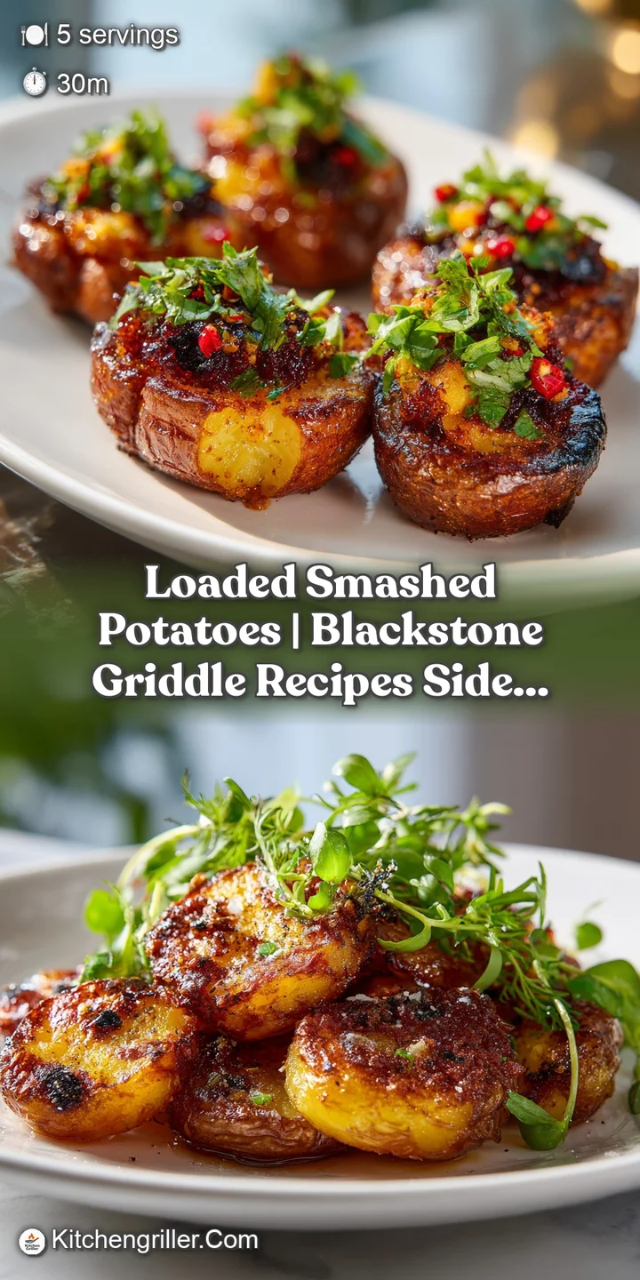 A mouthwatering close-up of crispy-edged smashed potatoes, showcasing melted cheese, savory bacon, and bright green chives.