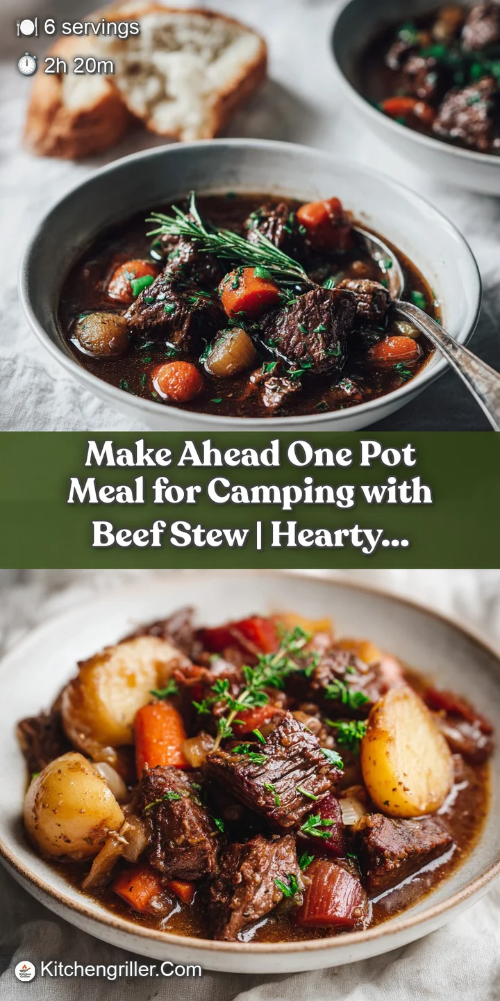 Close-up shows glistening, tender beef and vibrant vegetables in a thick, savory stew; steam rises to tempt the viewer.