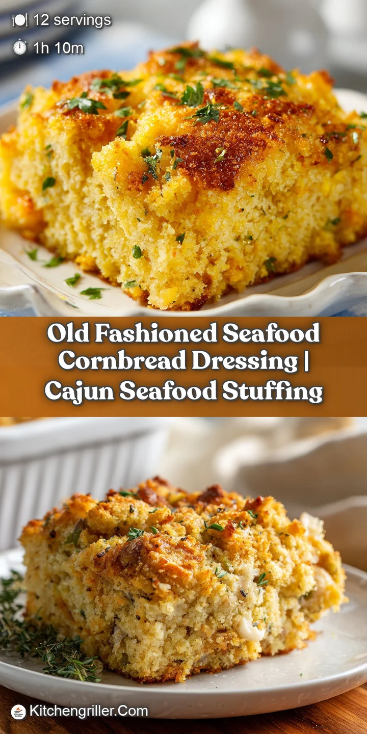 Close-up of fluffy cornbread studded with plump shrimp and tender chunks of crab meat.