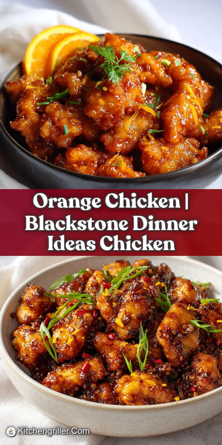 Close-up of succulent orange chicken bites, glistening with a rich, sticky glaze and a sprinkle of bright seeds.