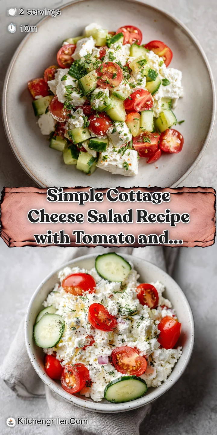 Close-up of a chunky cottage cheese salad showing the creamy white cheese and the colorful, crisp textures of the vegetables.