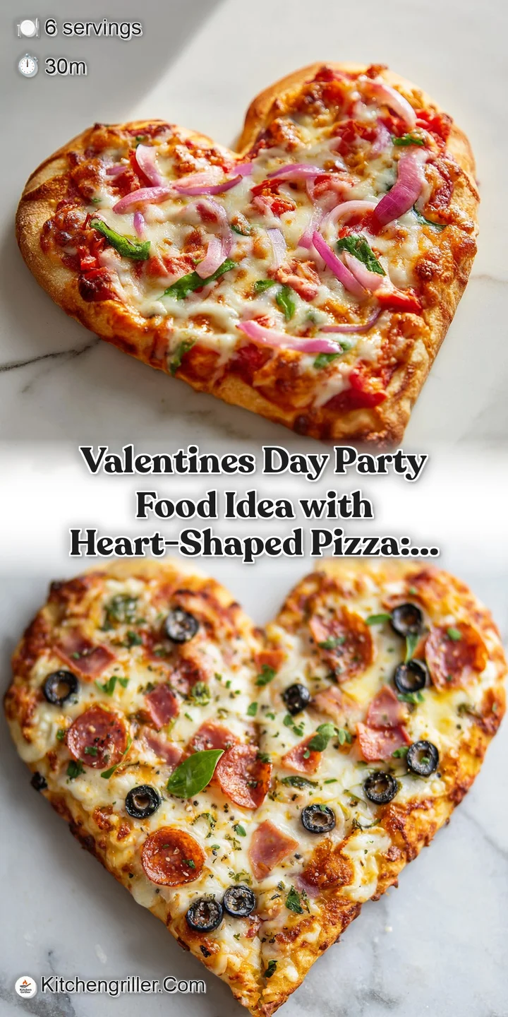 Close-up of heart-shaped pizza with melted cheese, vibrant red peppers, and pepperoni creating an inviting Valentine's meal.