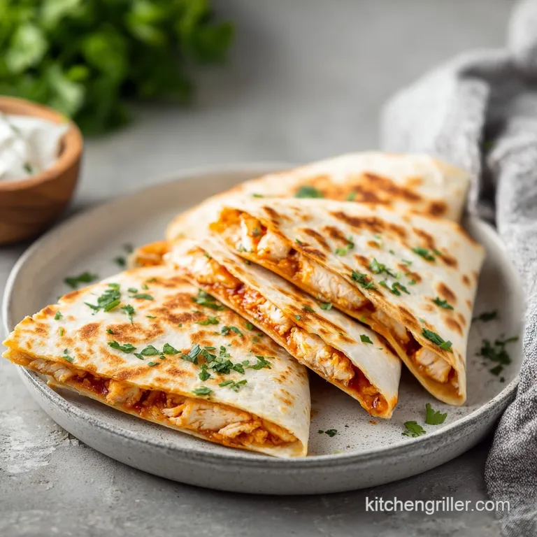 Crispy, folded quesadillas generously filled with shredded chicken and melted cheese, drizzled with vibrant hot honey.