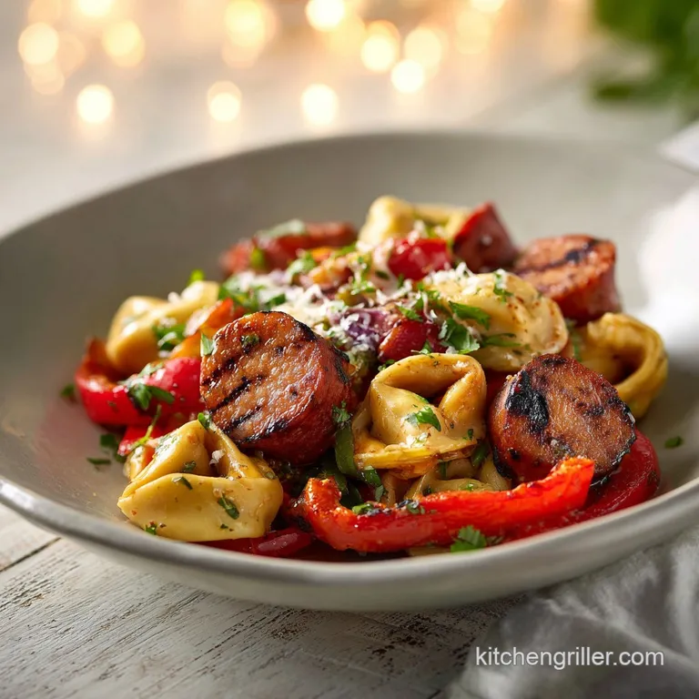 Blackstone Grilled Kielbasa and Tortellini with Bell Peppers
