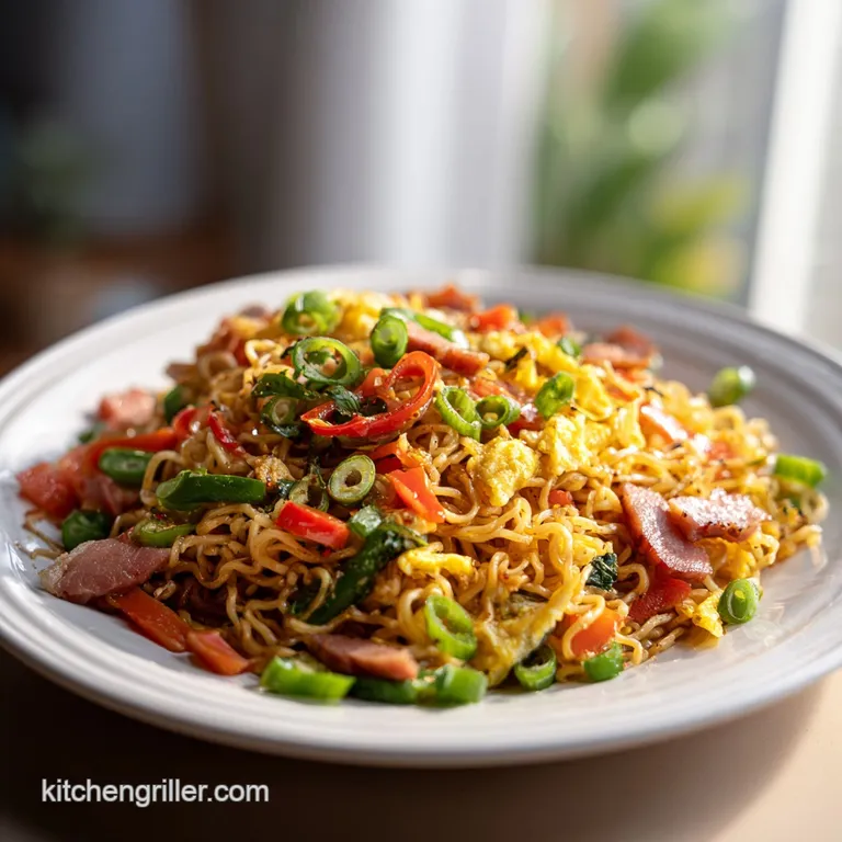 A nest of glistening ramen noodles artfully arranged in a bowl, topped with vibrant greens and a perfectly soft-boiled egg...