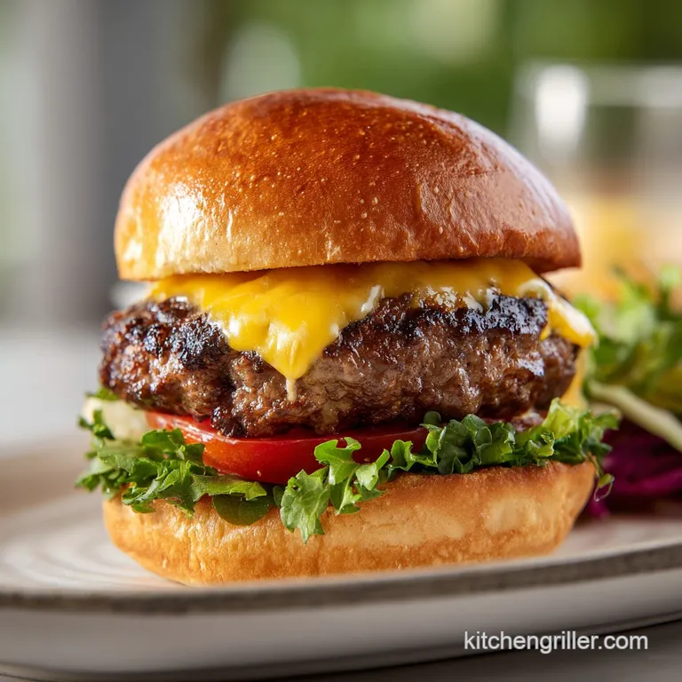 Two juicy smash burgers stacked with vibrant lettuce and tomato, served on a rustic wooden board.
