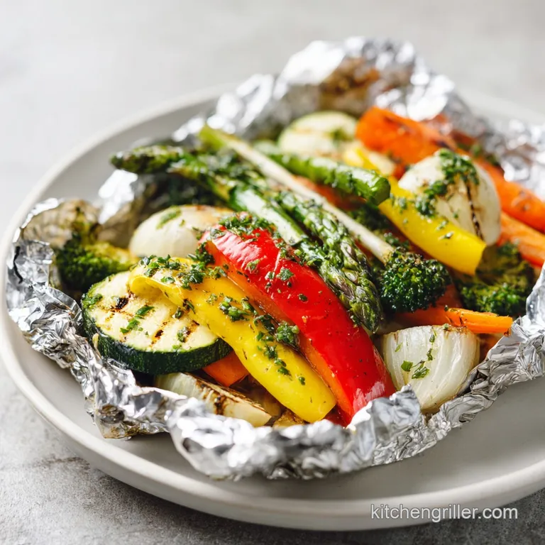 Neatly arranged grilled vegetables: bell peppers, zucchini, onions show vibrant colors and tender texture, perfect side dish.