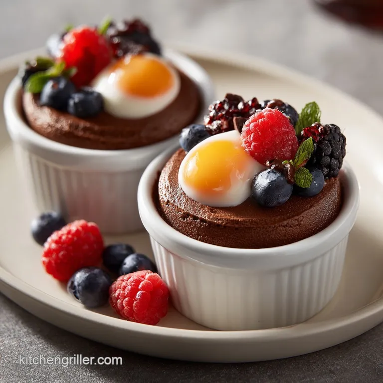 Three individual chocolate mousse pots presented elegantly on a slate surface, garnished with a chocolate curl.