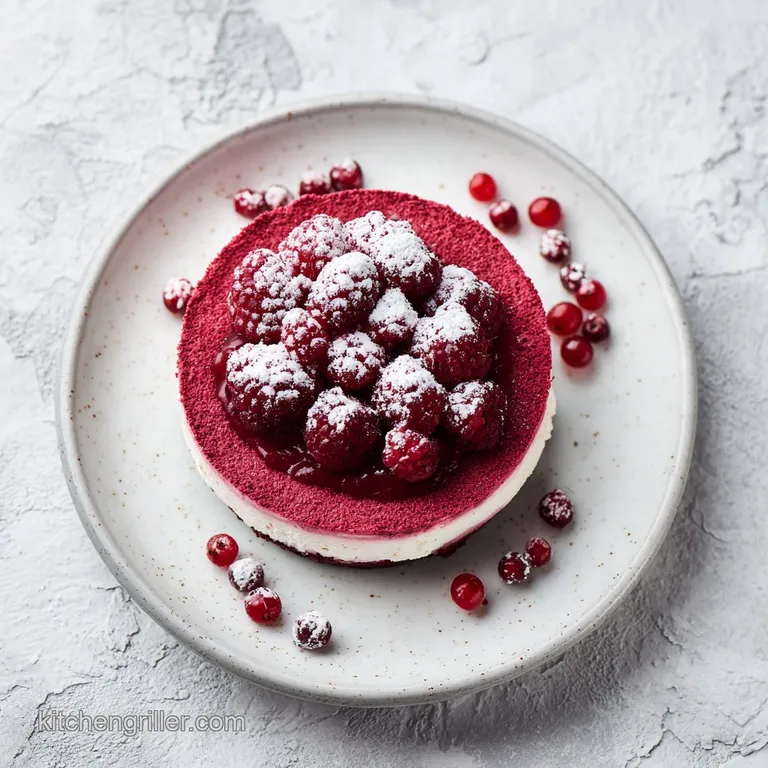 Elegant dessert plate featuring a generous scoop of creamy cottage cheese and a vibrant mix of colorful, juicy fresh berries.