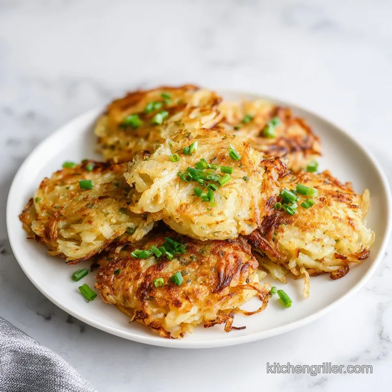 A fork-tender hash brown patty, perfectly browned, nestled beside fluffy scrambled eggs on a white plate.