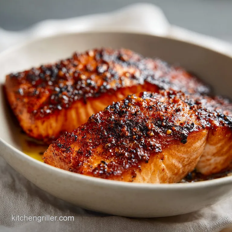 A perfectly seared salmon fillet with vibrant green asparagus spears, artfully arranged on a white plate.