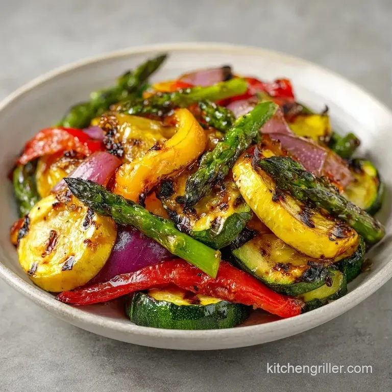 Vibrant medley of charred peppers and zucchini elegantly arranged on a white ceramic plate with fresh parsley.