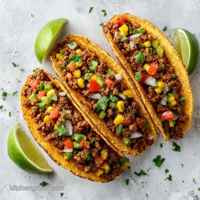 A platter of tacos arranged neatly with side bowls of bright salsa, creamy guacamole, and fresh lime wedges.