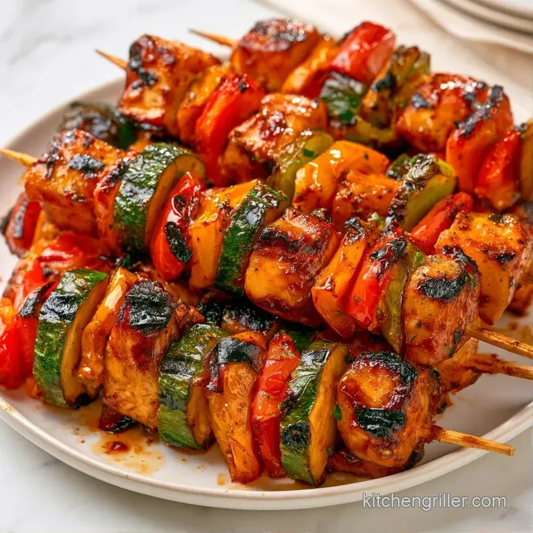 Charred beef and vibrant bell peppers on wooden skewers served on a slate platter with a side of fresh parsley.