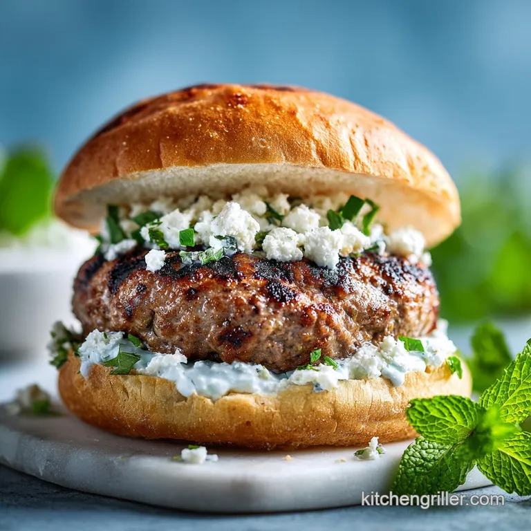 Grilled Greek Lamb Burger with Feta and Mint