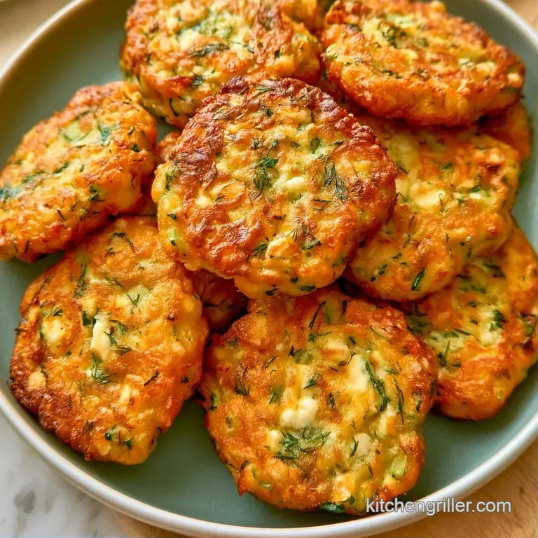 Neatly stacked savory pancakes with vibrant green herbs, paired with a dollop of white sauce and fresh lemon slices.