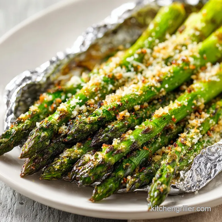 Perfectly grilled asparagus spears, glistening with melted parmesan, elegantly arranged on a white plate.