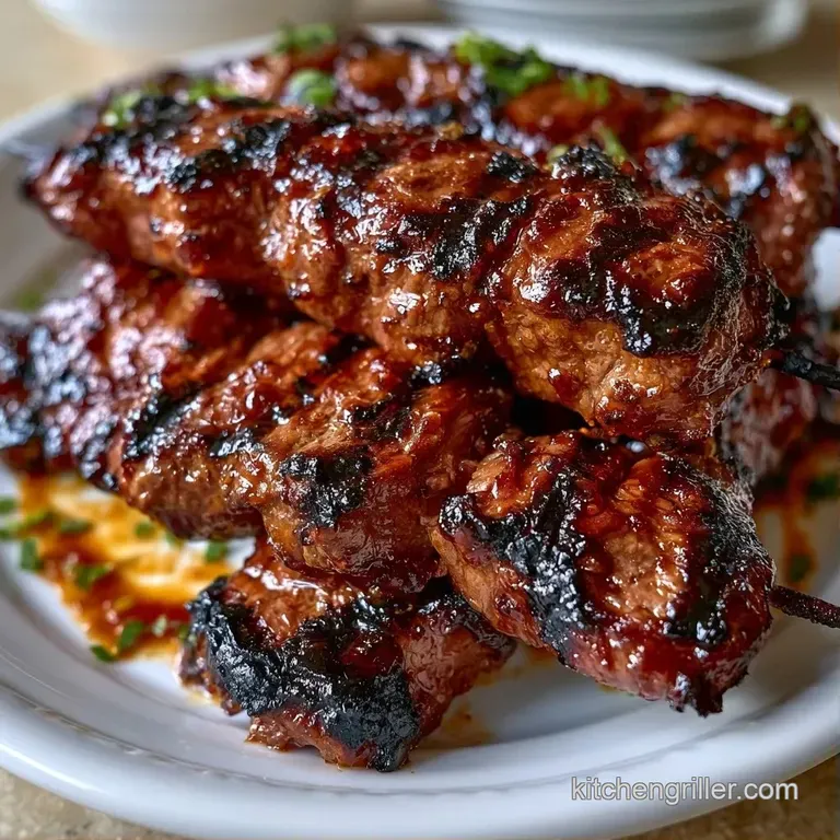 Charred meat and vibrant vegetables arranged neatly on a white ceramic plate with a side of fresh parsley.