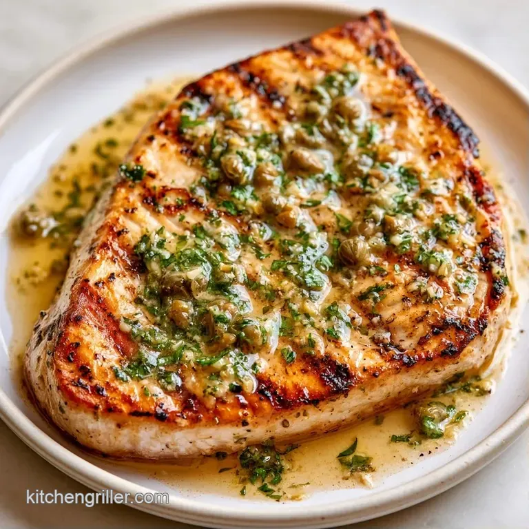 Searing white fish fillet paired with vibrant green asparagus and a bright yellow lemon wedge on a slate plate.