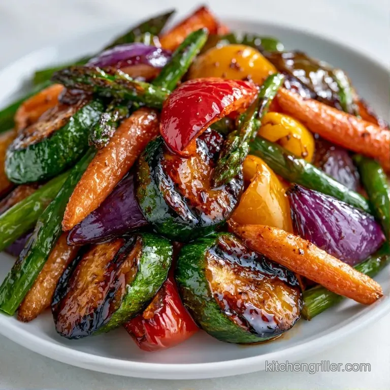 Vibrant mixed vegetables artfully arranged on a white ceramic platter, topped with a sprinkle of fresh green parsley.