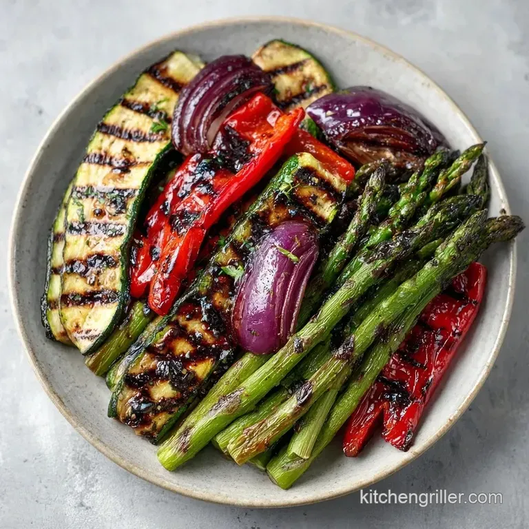 Colorful charred vegetables arranged on a white platter, garnished with fresh parsley and a drizzle of oil.