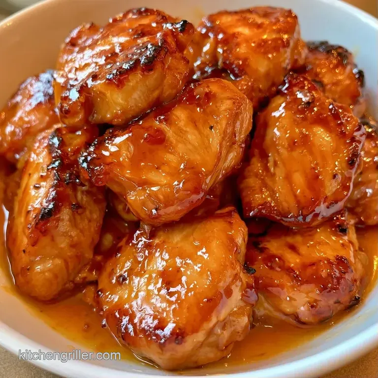 Golden-brown chicken thighs drizzled in a sticky glaze, garnished with sliced green onions and toasted sesame seeds.