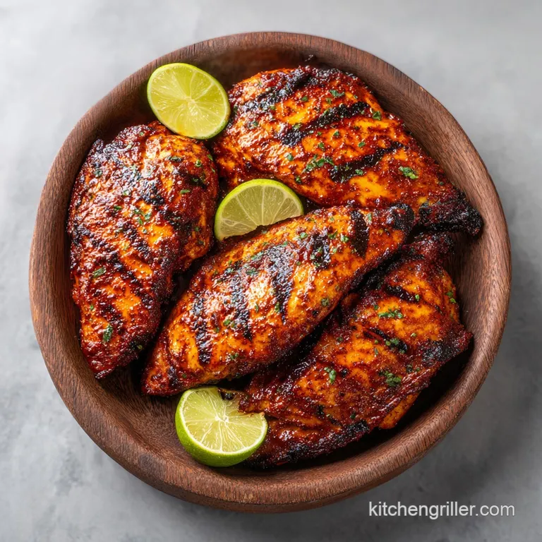 Sliced grilled chicken with a deep amber glaze, paired with creamy avocado and fresh cilantro on a white ceramic dish